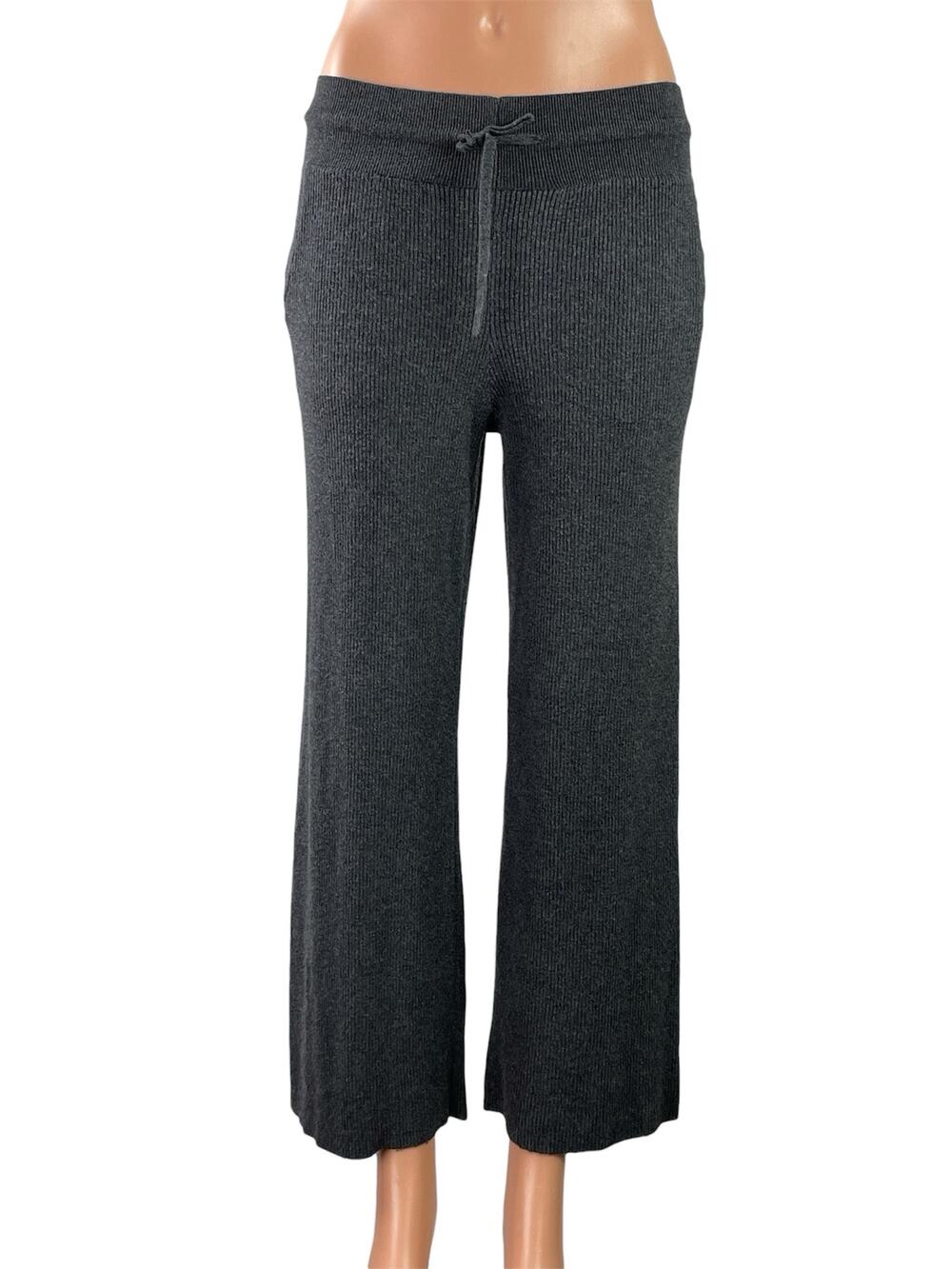 Uniqlo Dark Gray Ribbed Knit Casual Straight Wide Leg Trousers Lounge Pants SP